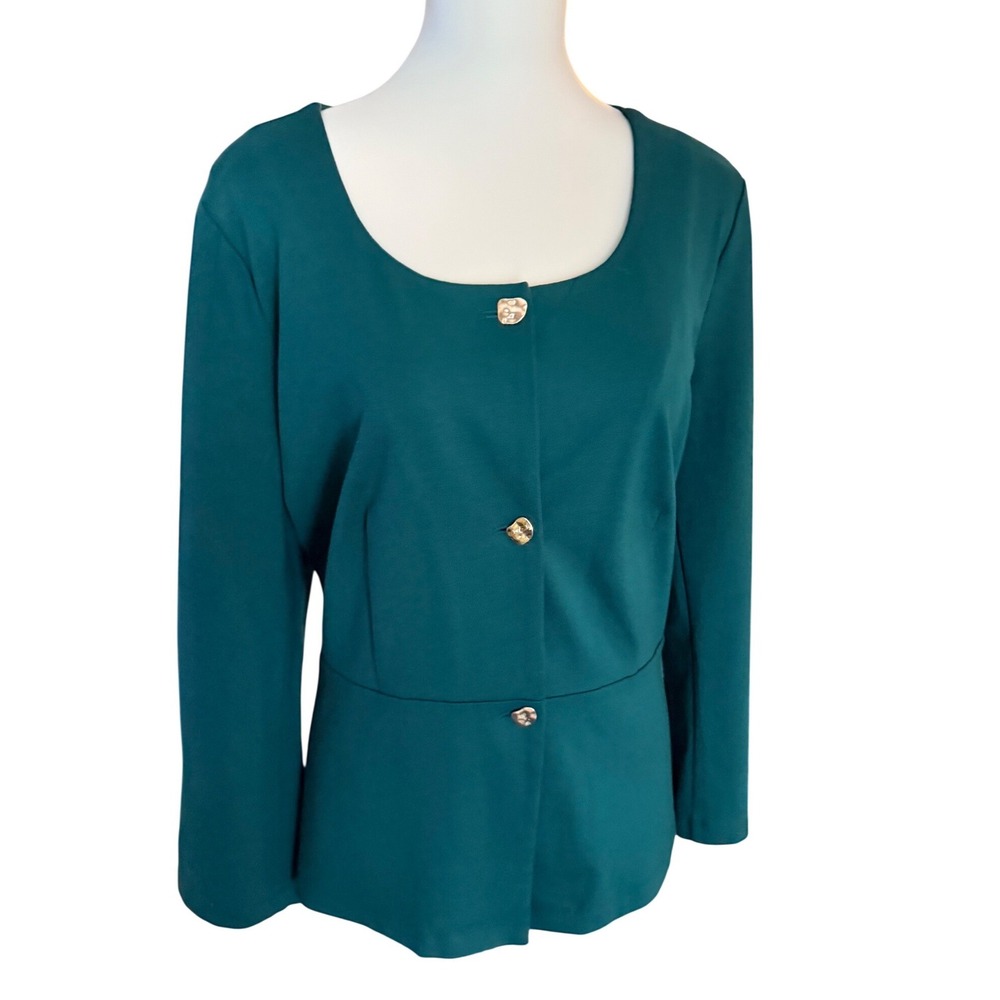 Anne Klein Womens Botanical Green Peplum Knit Jacket Gold Buttons XL NEW